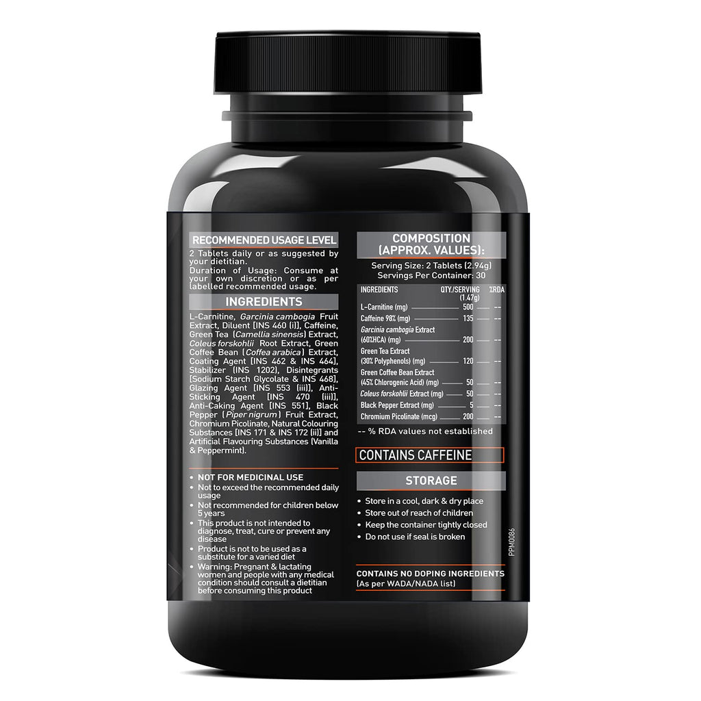 MuscleBlaze MB-Burner PRO (60 Tablets) | L- Carnitine, Garcinia Cambogia, Caffeine, Green Tea, Coleus Forskohlii, Green Coffee Bean, Black Pepper Extract with Chromium Picolinate