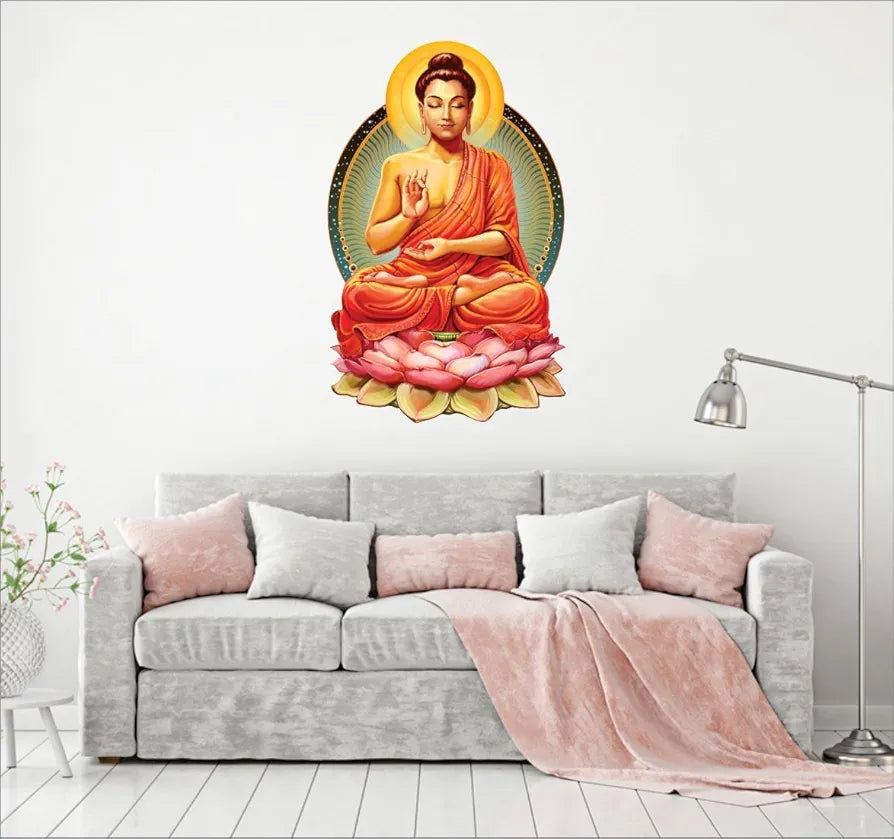 AH Decals Meditating Buddha Wall Stickers for Home Living Bed Room Multi-Colors