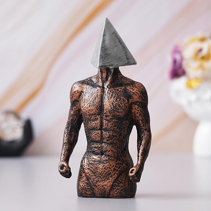 Ecraftindia Copper, Silver Polyresin Men Statue Triangle Sign on Face Human Figurine Decorative Showpiece