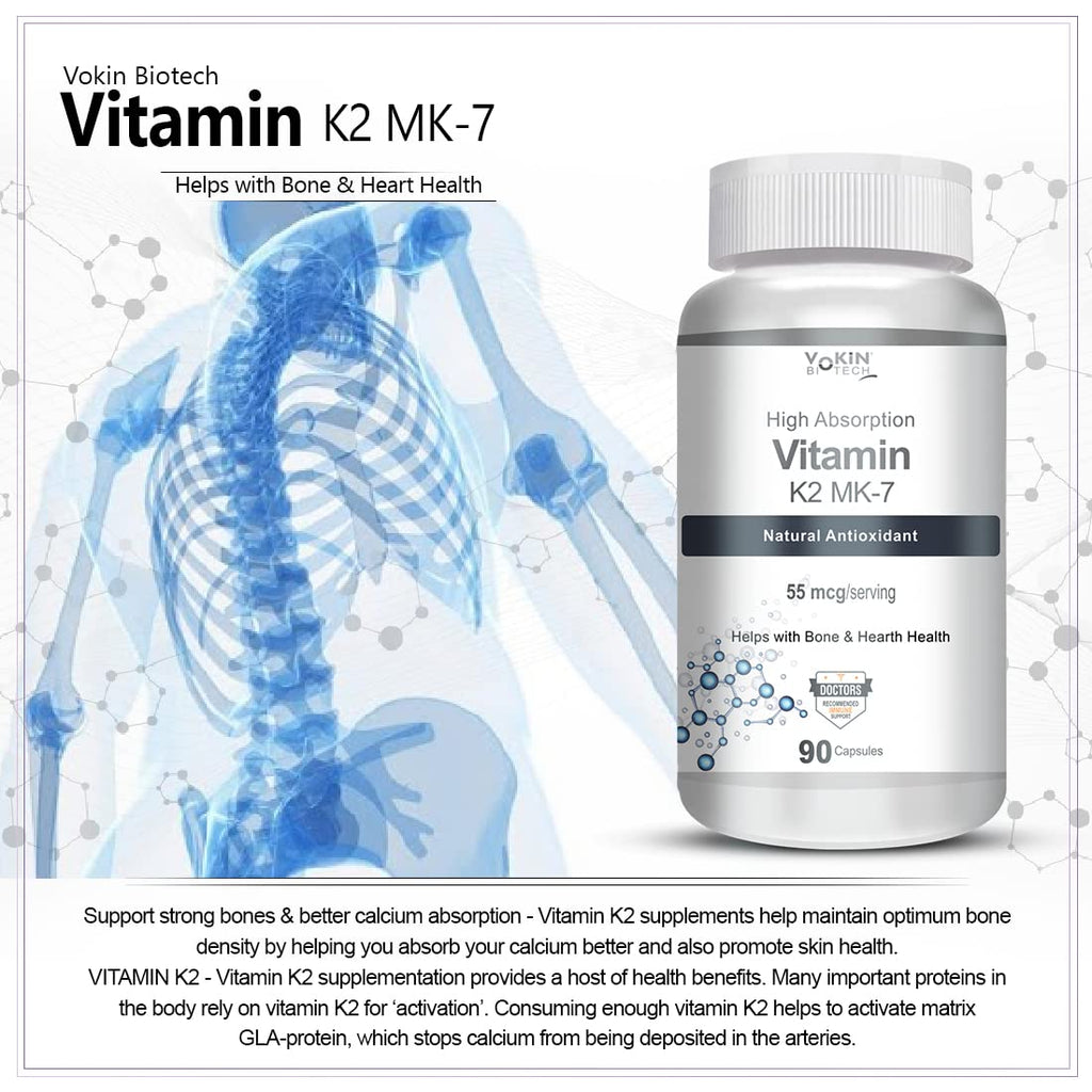 Vokin Biotech Vitamin K2 MK-7- Support Bone & Heart Health - 55mcg â€“ (90 Capsules)