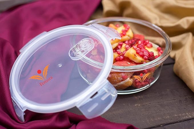 Femora Borosilicate Glass Containers for Kitchen | Storage Box for Kitchen With Air Vent Lid | Set of 2 | 940 Ml Each