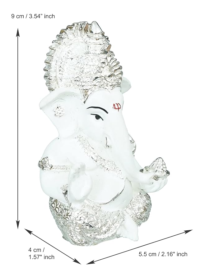 Ecraftindia Silver White Resin Lord Ganesha Idol for Home Decor Office Car Dashboard | Ganesha Statue