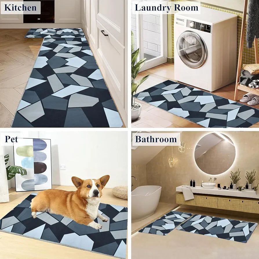 Ishro Home Velvet Premium Kitchen Mats For Floor Kitchen Runner 2 Pcs Set Colour Crystals