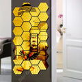 Bikri Kendra Hexagon 28 Golden with 20 Butterfly Stickers for Wall Hexagon Stickers Acrylic Sticker