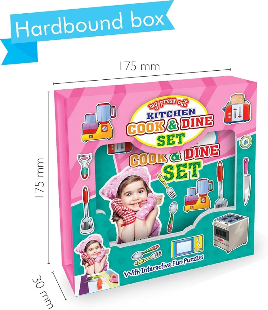 Hello Friend Kitchen Cook and Dine Tool Kit Set for Girl with Interactive Fun Puzzles of 5 Colourful Spreads, 4+ Yrs
