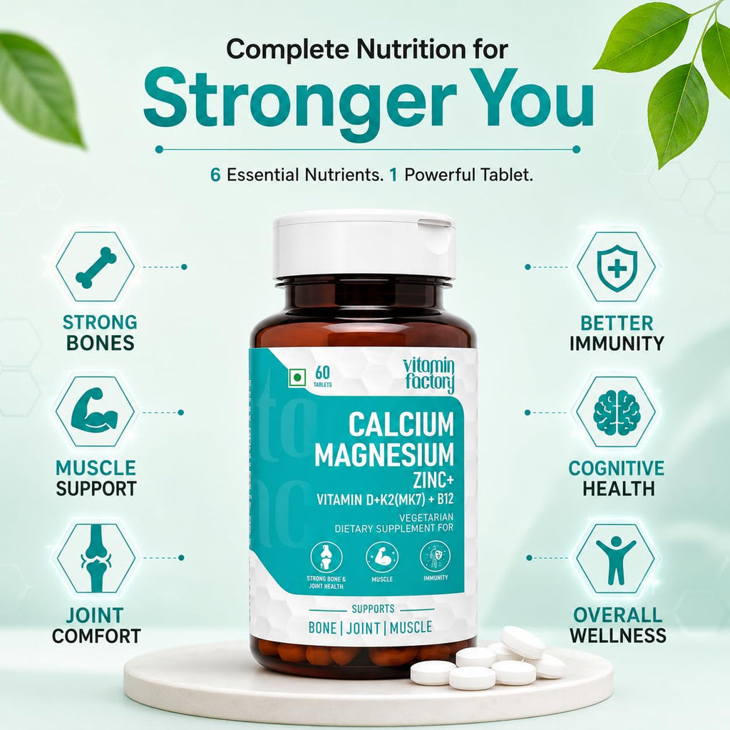 The Vitamin Factory Vitamin Factory Calcium Magnesium Zinc Tablets D3 K2 B12 | 60 Veg Tabs | 1000mg Calcium Citrate, gentle on stomach; bone, joint & muscle support for women & men; vegetarian, D3 K2 B12