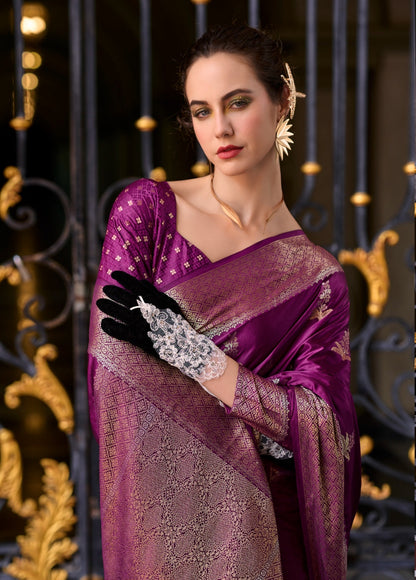 Anaita Violet Silk Tissue Zari Weaving Work Saree With Blouse Piece