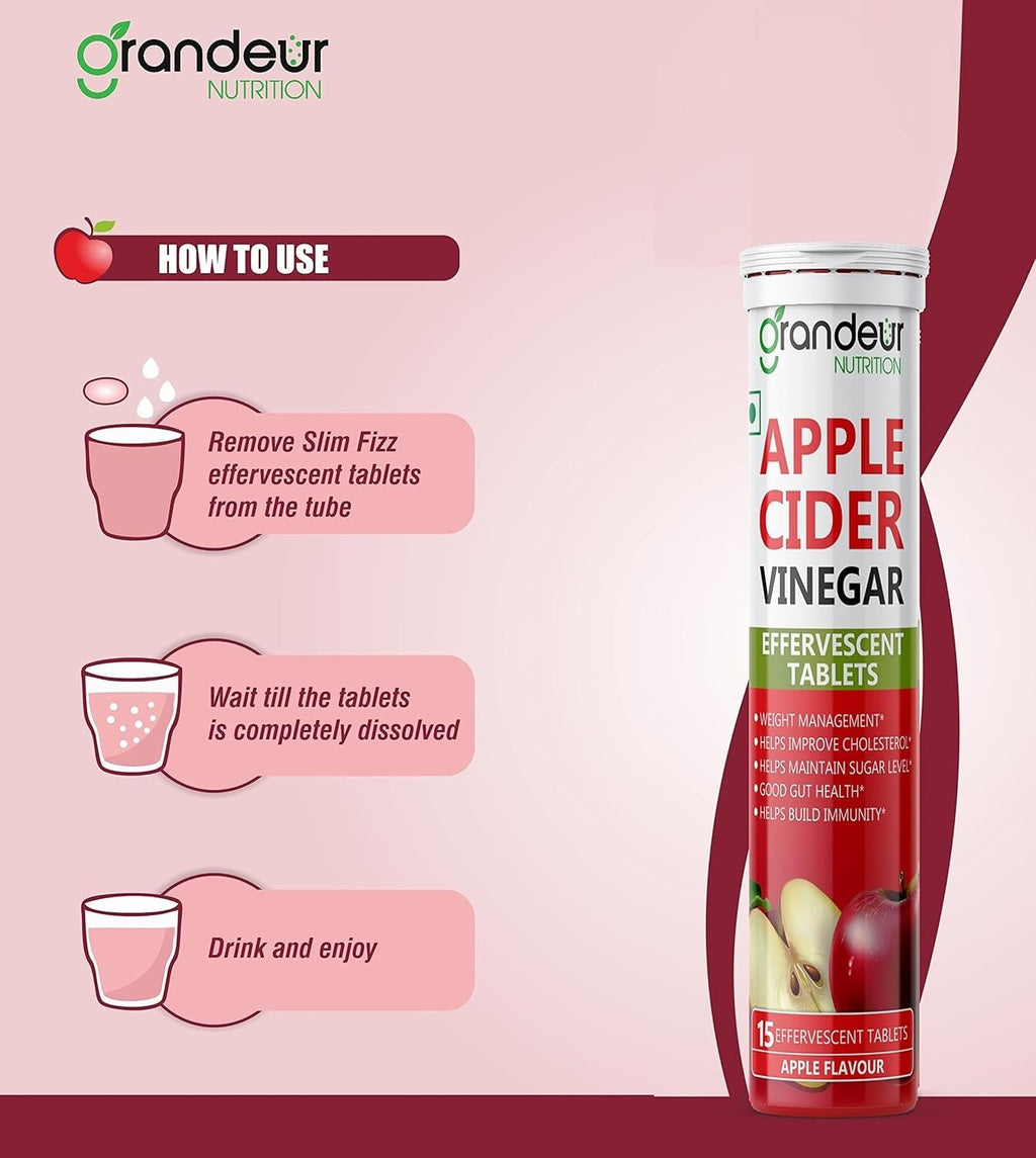Grandeur The Plant Based Apple Cider Vinegar Tablets For Weight Management - 15 Tab (Pack of 3)
