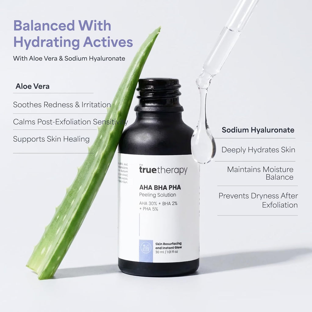 The True Therapy 30% AHA + 2% BHA + 5% PHA Skin Peeling Solution for Instant Glowing Skin â€“ 30 ml
