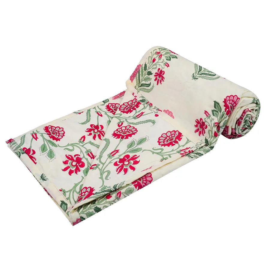 Trance Home Linen 150 GSM Pure Cotton Reversible Dohar Single Bed Size AC Blanket Comforter 56 x 88 inch Colour Aangan Red