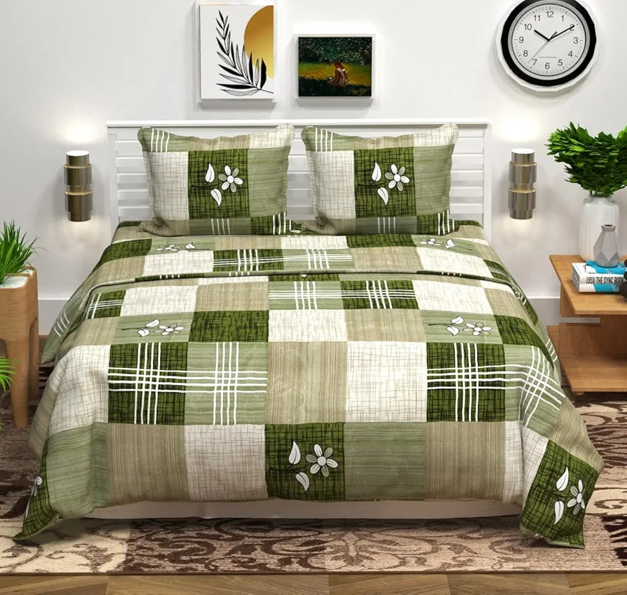 HomeKart Microfiber bedsheet for Double Bed with 2 Pillow Covers Breathable Wrinklefree and Soft Touch 144 TC Pattren Floral Light Green TC - 144 Floral Light Green