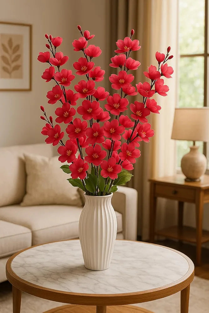 Artificial Flowers Bunch Cherry Blossom Ideal for vase Without vase Maroon 55 cm Height Fabric