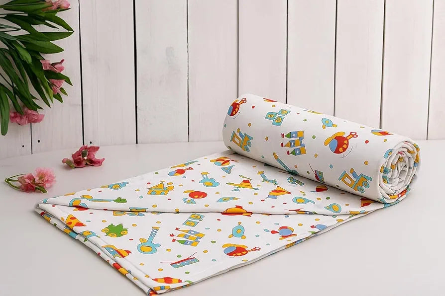 Trance Home Linen Pure Cotton Reversible Dohar Double Bed Size Ac Blanket Comforter Soft Light-Weight Bed Blanket Alphabets with Colour Dolls