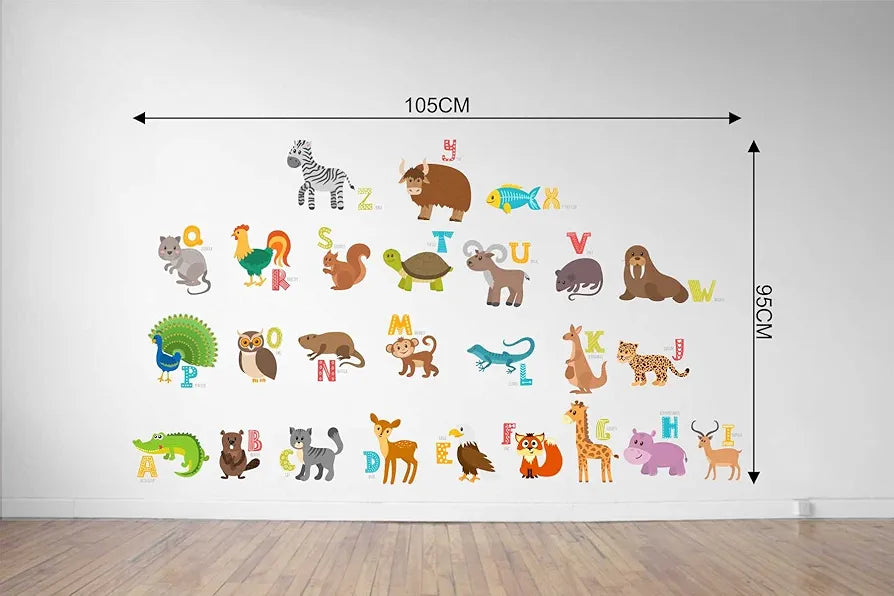Rawpockets Decal ABCD English Alphabets Animals Name Baby Décor Wall Sticker