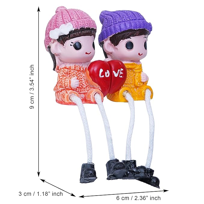 Ecraftindia Cute Boy and Girl Doll Sitting Couple Statue Holding Heart Love Decorative Showpiece