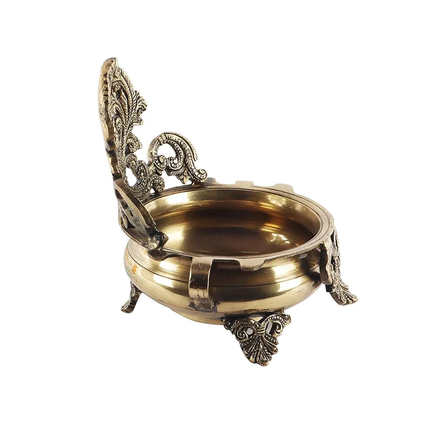 Two Moustaches Ethnic Carved Brass 7 Inches Decor Urli Bowl, Brass Urli for Home Decor, Standard, Pack of 1