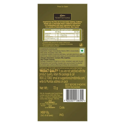 Cadbury Temptation Rum and Raisin Chocolate, 70 g