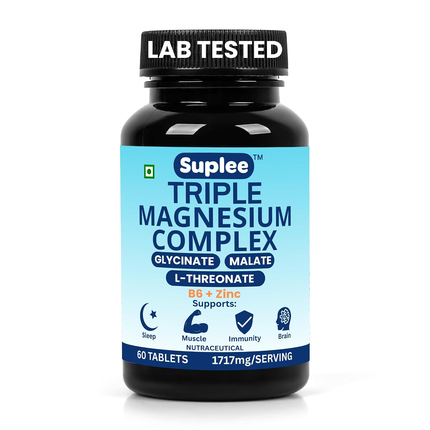 Suplee Triple Magnesium Complex Supplement with Magnesium Glycinate, L-Threonate & Malate | With Zinc & Vitamin B6 for Sleep, Muscle, & Brain Support | 60 Tablets