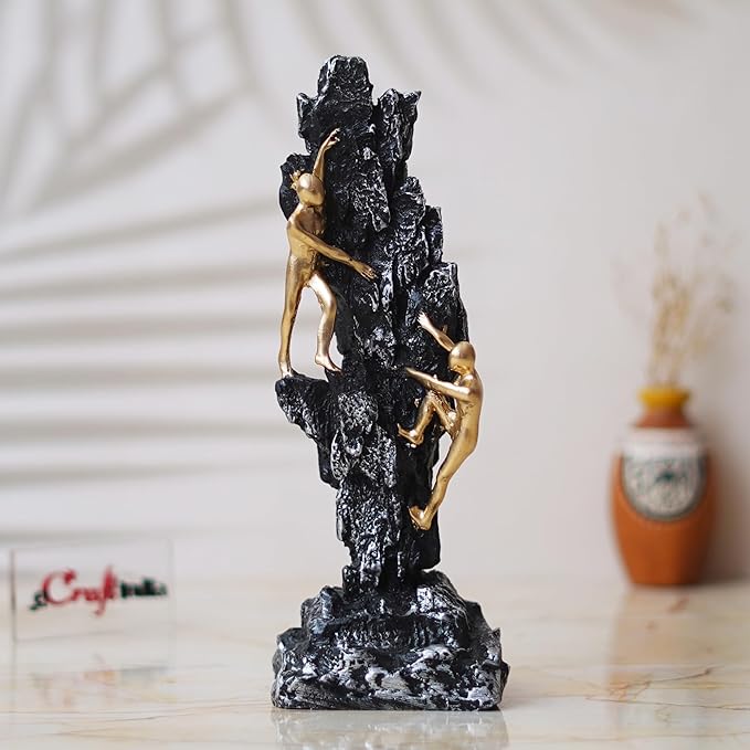 Ecraftindia 2 Men Climbing on Rock Mountain Climbers Human Figurine Showpiece
