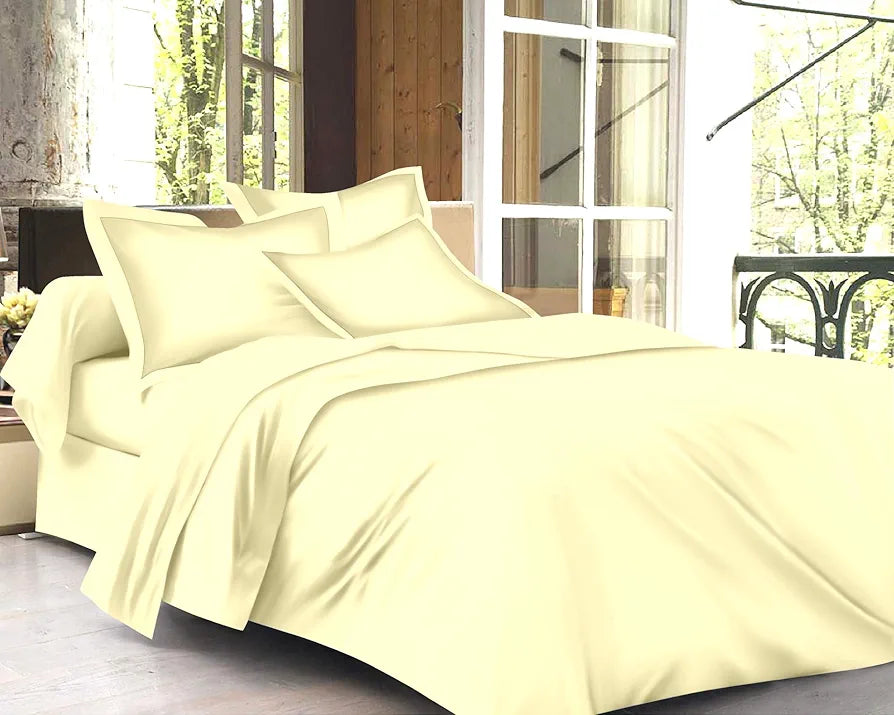 Trance Home Linen Zippered 100% Cotton 400 TC Plain King Size Duvet Cover Quilt Cover Blanket Cover Razai Comforter Cover with 2 Pillow Covers Colour Ivory
