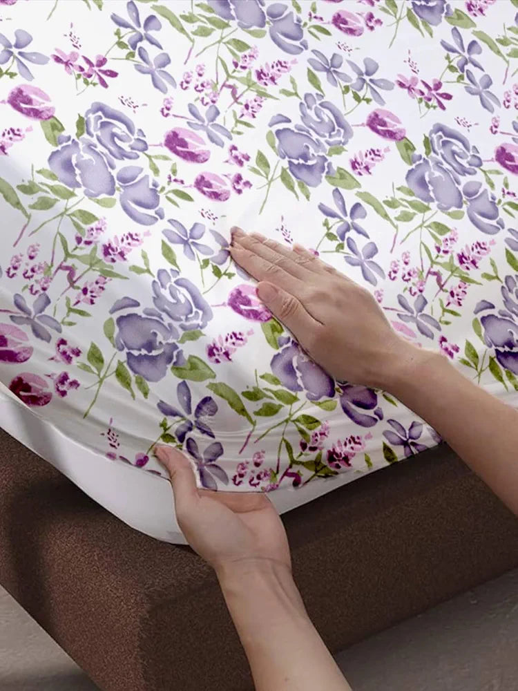 Trance Home Linen 180Tc 100% Cotton 78"X60" Standard Queen Size Elastic Fitted Bedsheet Printed Queen Bed Size With 2 Pillow Covers 180 tc Colour Huvu Lilac