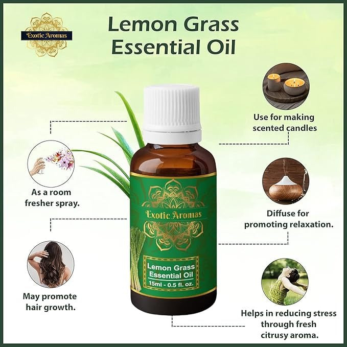 Exotic Aromas Lemon Grass Oil - 15 ml (Pack of 2)