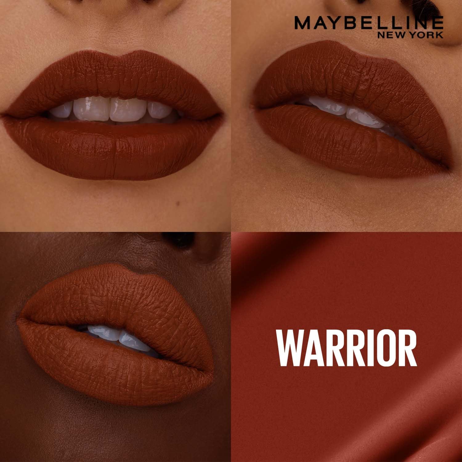 Maybelline New York Superstay Matte Ink Liquid Lipstick, Warrior | No budge bold color for 16H | Transferproof, Waterproof, Foodproof | Brown skin friendly
