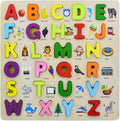 Wishkey 3d wooden capital alphabet puzzles with pictures for children, montessori educational learning letters puzzle board toy- Multi color