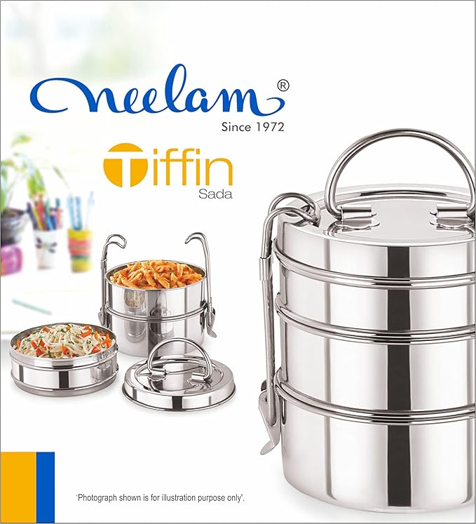 Neelam Clipper Stainless Steel Tiffin Box Set, 3 Container - 1100 ml