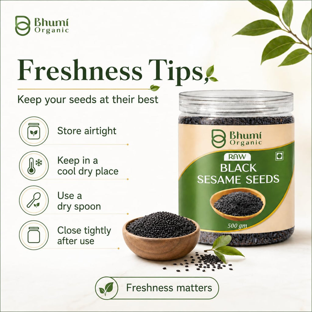 Bhumi Organic Black Sesame Seeds 500g | Til for Eating, Natural Black Gingelly Oil Seed, Nutrient Rich