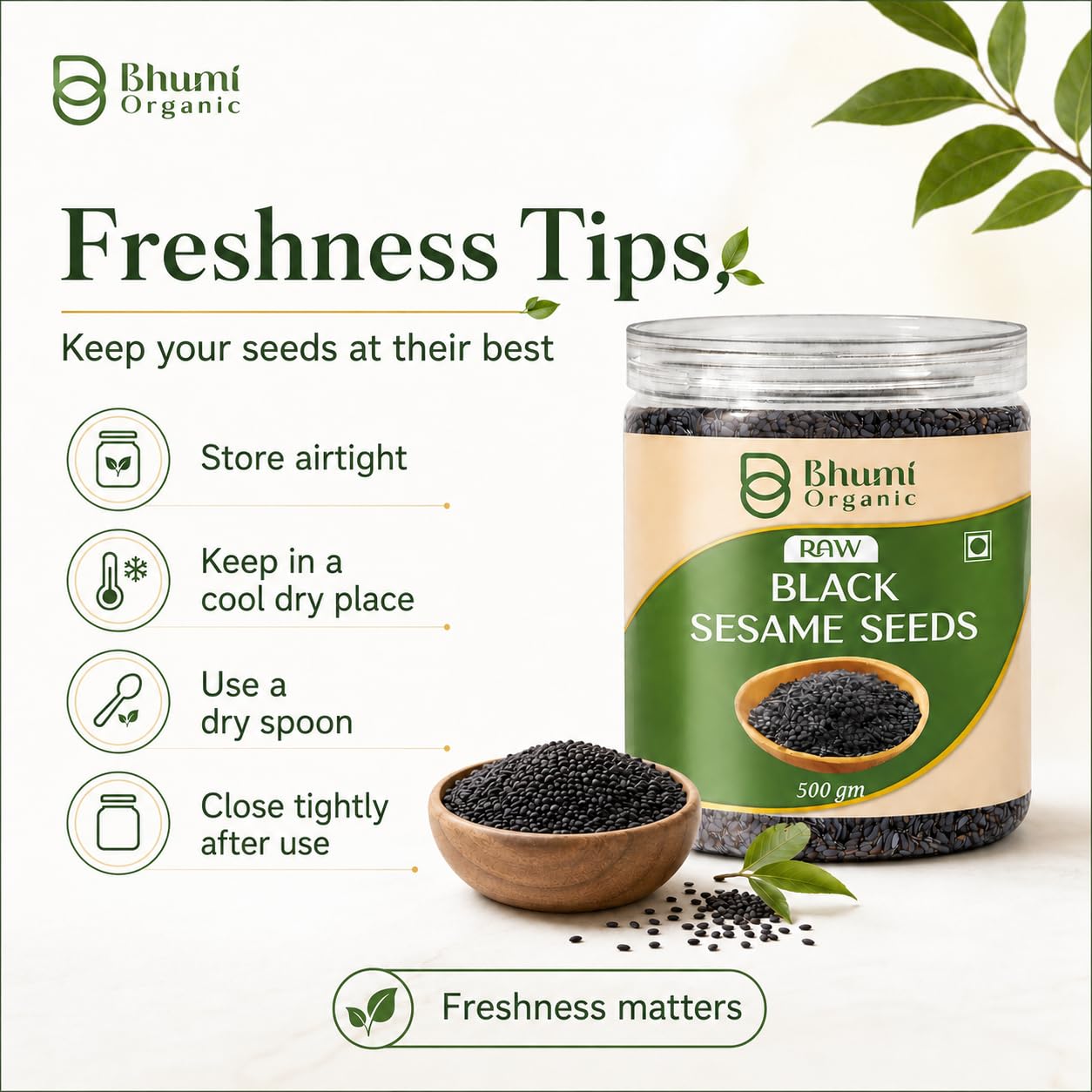 Bhumi Organic Black Sesame Seeds 500g | Til for Eating, Natural Black Gingelly Oil Seed, Nutrient Rich