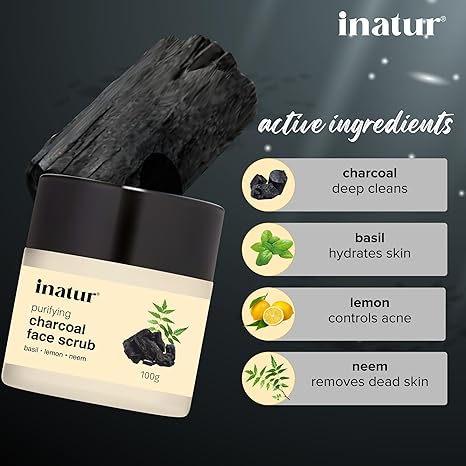 Inatur Charcoal Face Scrub - 100 gms