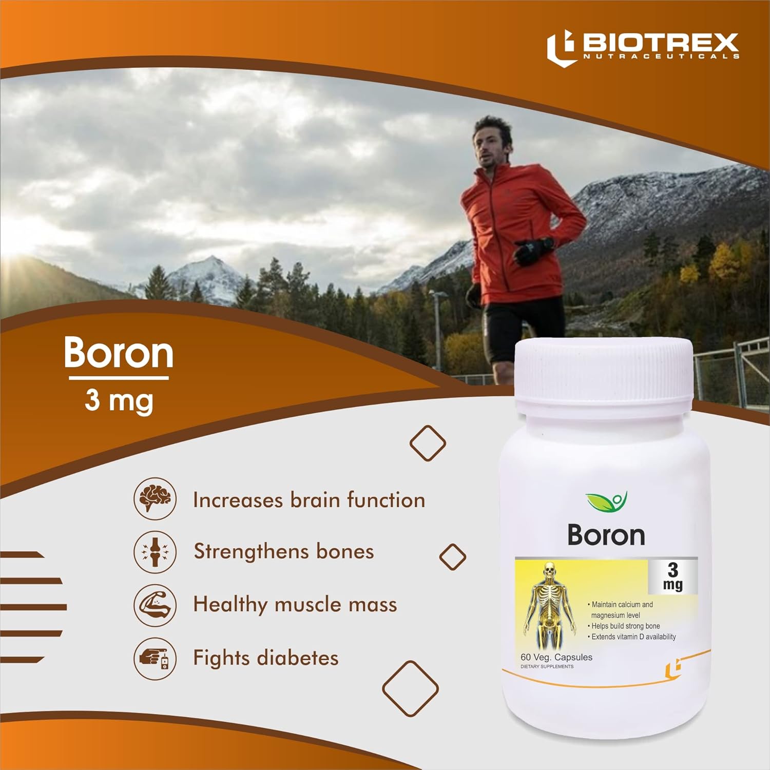 Biotrex Boron 3mg | Build Strong Bones | Improve Muscle Coordination | 60 Veg Capsules