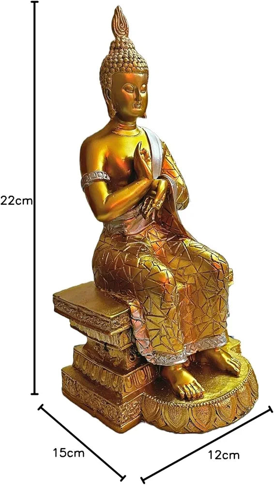 Alila Sitting Meditating Buddha Statue Idols for Home Living Room Decor Golden 11 Inches