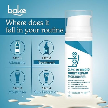 Bake Retinol Night Cream with 2.5% Retinoid & Bakuchiol Oil - 30 gms