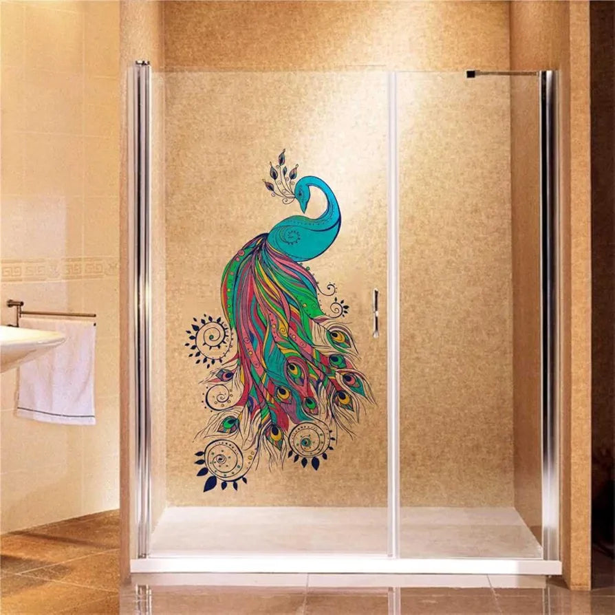 Rawpockets Decal Bluish Peacock Wall Sticker Height 60cm X Width 110cm