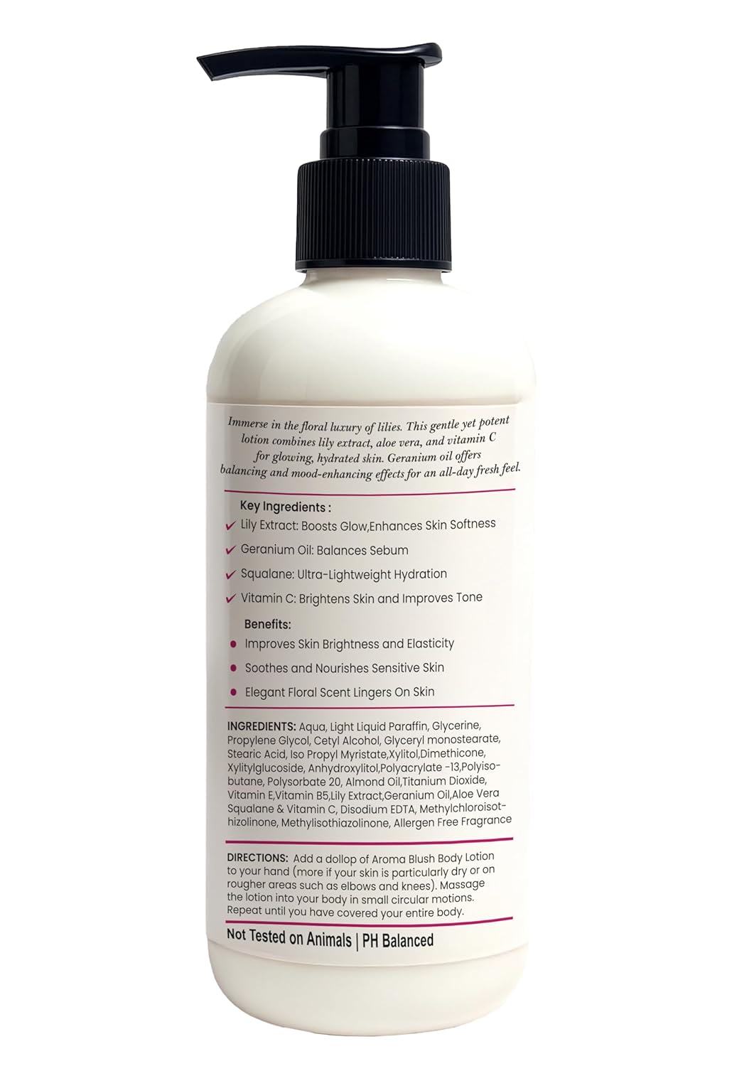 Aromablush - Blooming Lily Body Lotion | Geranium Oil, Vitamin E | Intense Hydration & Floral Freshness | Soothes & Balances | Non-Greasy | For All Skin Types | 300ml
