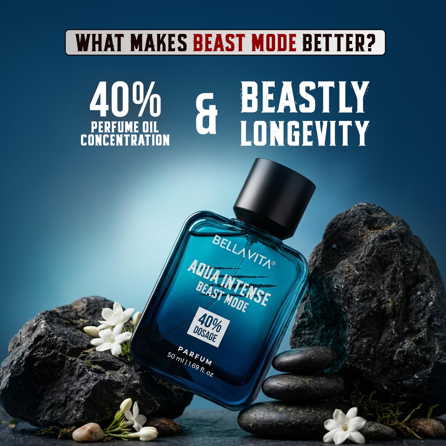 BELLAVITA Aqua Intense 50ml Parfum | Beast Mode | Perfume for Man | 40% Oil Concentration | Citrus & Woody Scent | Premium Perfume for Men