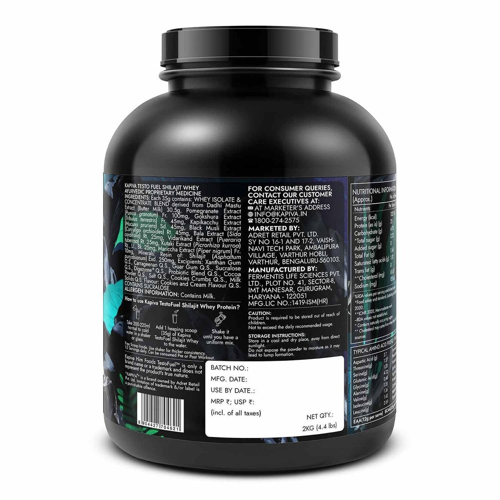 Kapiva Testofuel Shilajit Whey Protein Cookies & Cream - 2 kg