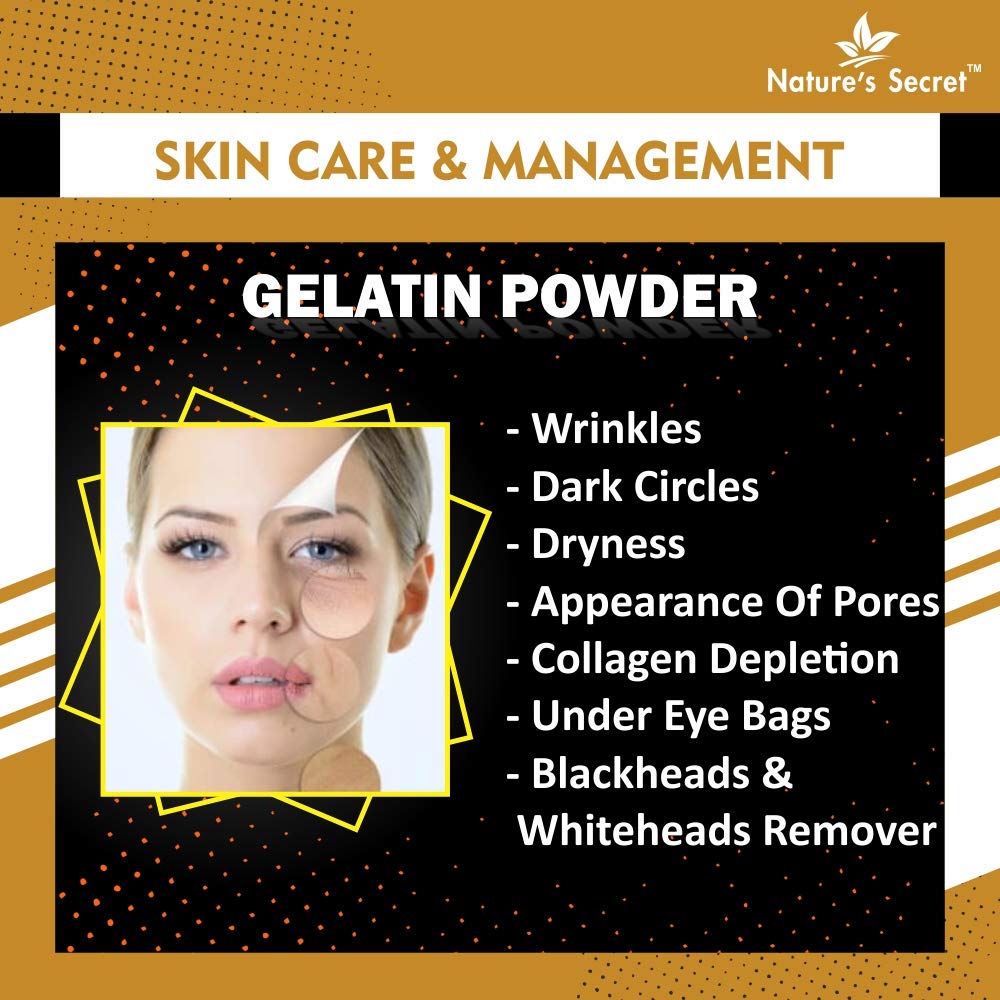 Nature's Secret Gelatine Powder |Size 450 Gm| 99% Protein | FSSAI Approved | Spl. for Making DIY Sweet & Jam, DIY Peel Off Mask, Blackheads & Whiteheads Remover | Effective for Joint Pain
