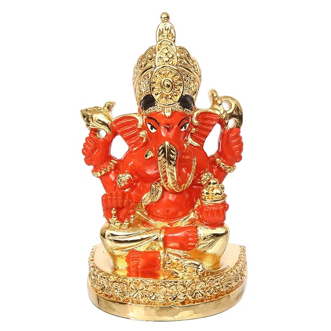 Ecraftindia Gold Plated Orange Siddhivinayak Ganesha Decorative Showpiece
