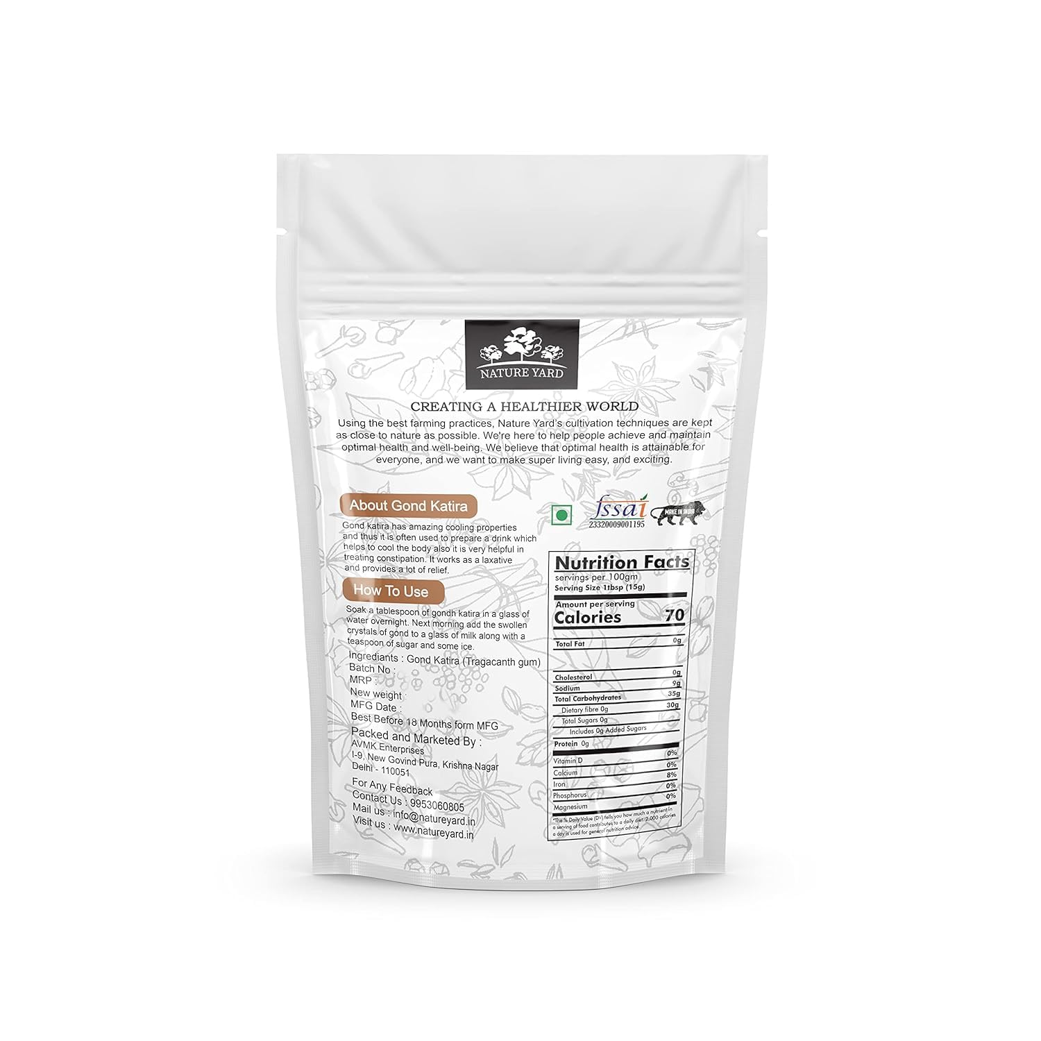NATURE YARD Gond Katira Pure Organic (almond gum) tragacanth Crystals - 100% Natural Superfood with Cooling Properties | Almond Gum | Badam Pisni | Chahar Gond (100 Gm)