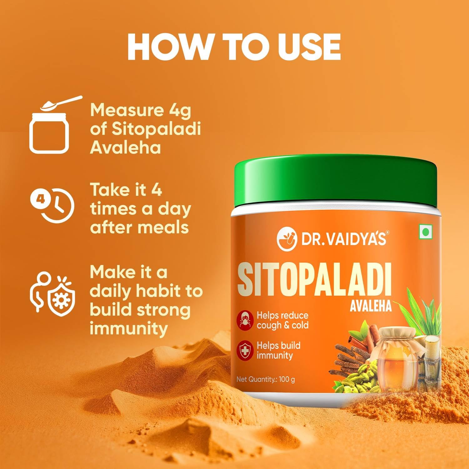 Dr. Vaidyaâ€™s Sitopaladi â€“ 100% Ayurvedic Remedy for Cough, Cold & Immunity Support during Winter, 100g | Sitopaladi for Respiratory Health & Phlegm Relief