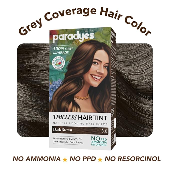 Paradyes Dark Brown Timeless Hair Tint, Permanent Creme Hair Colour - 120 Gms | 3.0 Dark Brown