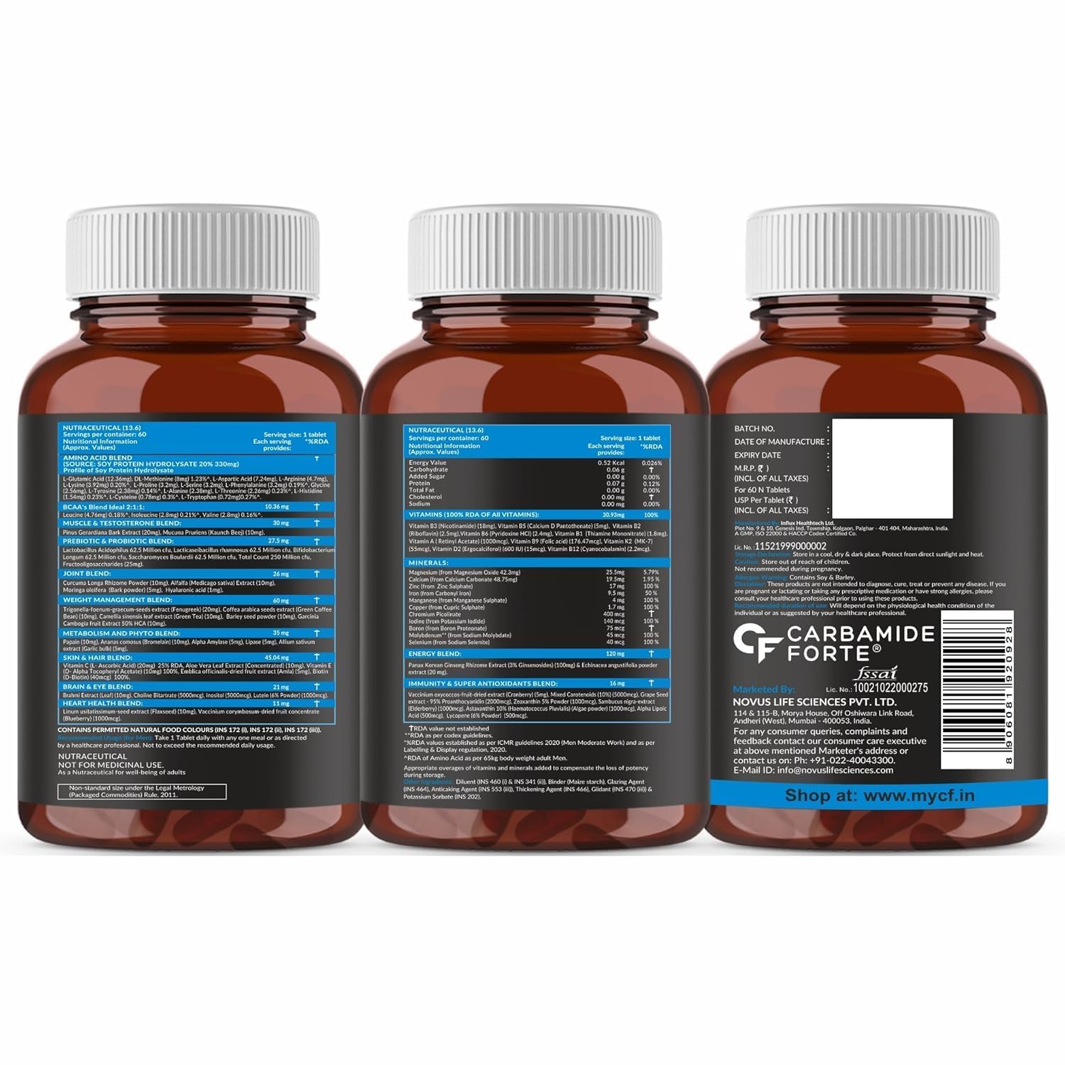 Carbamide Forte Multivitamin Tablet For Men & Women | Multi Vitamin For Men & Women With BCAA, Aminos & Probiotics | Gym Supplements To Support Energy, Immunity & Recovery - 60 Tablets