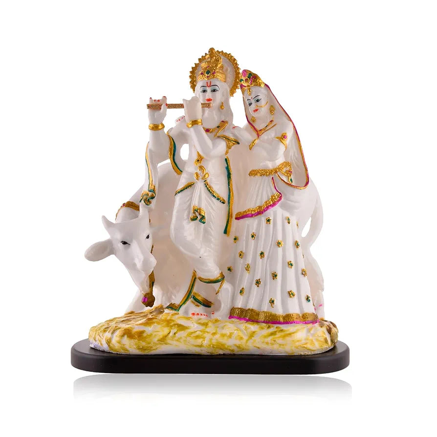 CraftVatika Radha Krishna Murti Idol Marble Dust Radhe Krishna with Cow Statue