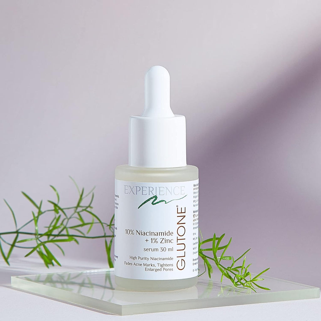 Glutone 10% Niacinamide serum with 1% Zinc PCA for clear, blemish-free Even Skin Tone | Controls excess sebum & breakouts |Tightens enlarged pores |30ml