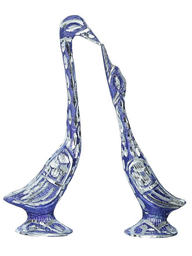 Ecraftindia 7 Inch Blue Kissing Swan Couple Handcrafted Decorative Figurine