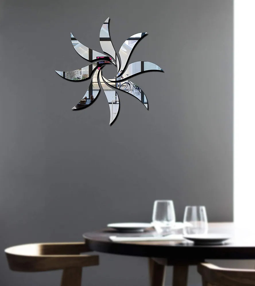 Bikri Kendra Sun Silver Model-1 Mirror Stickers for Wall, Acrylic Mirror Wall Decor Sticker