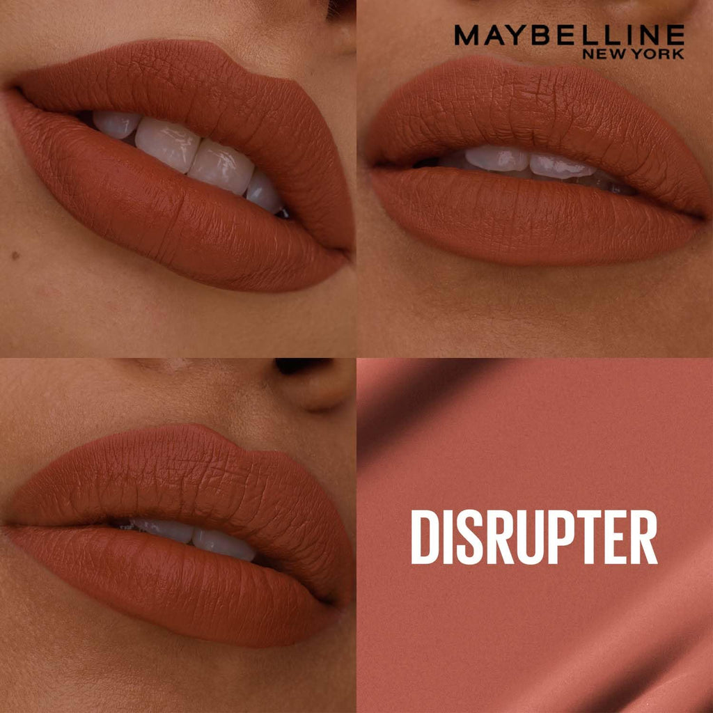 Maybelline New York Superstay Matte Ink Liquid Lipstick, Disrupter | No budge bold color for 16H | Transferproof, Waterproof, Foodproof | Brown skin friendly